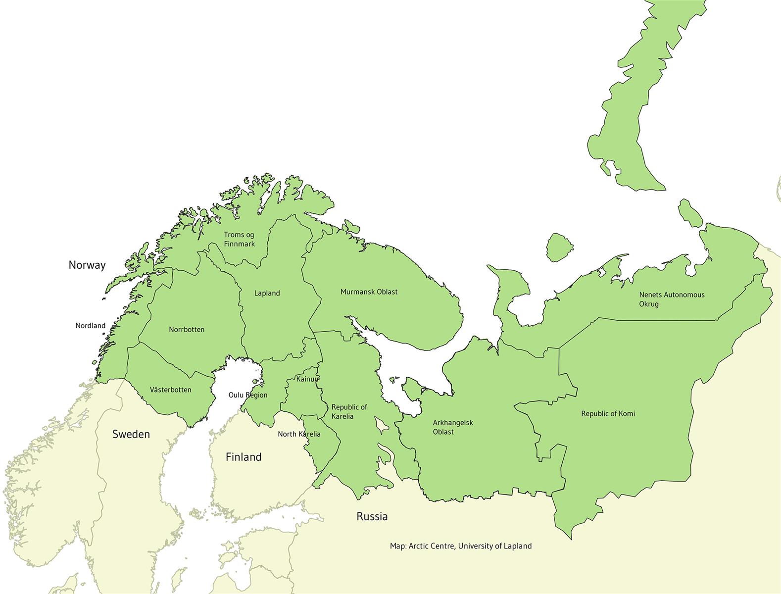 Map of the Barents Euro-Arctic Region